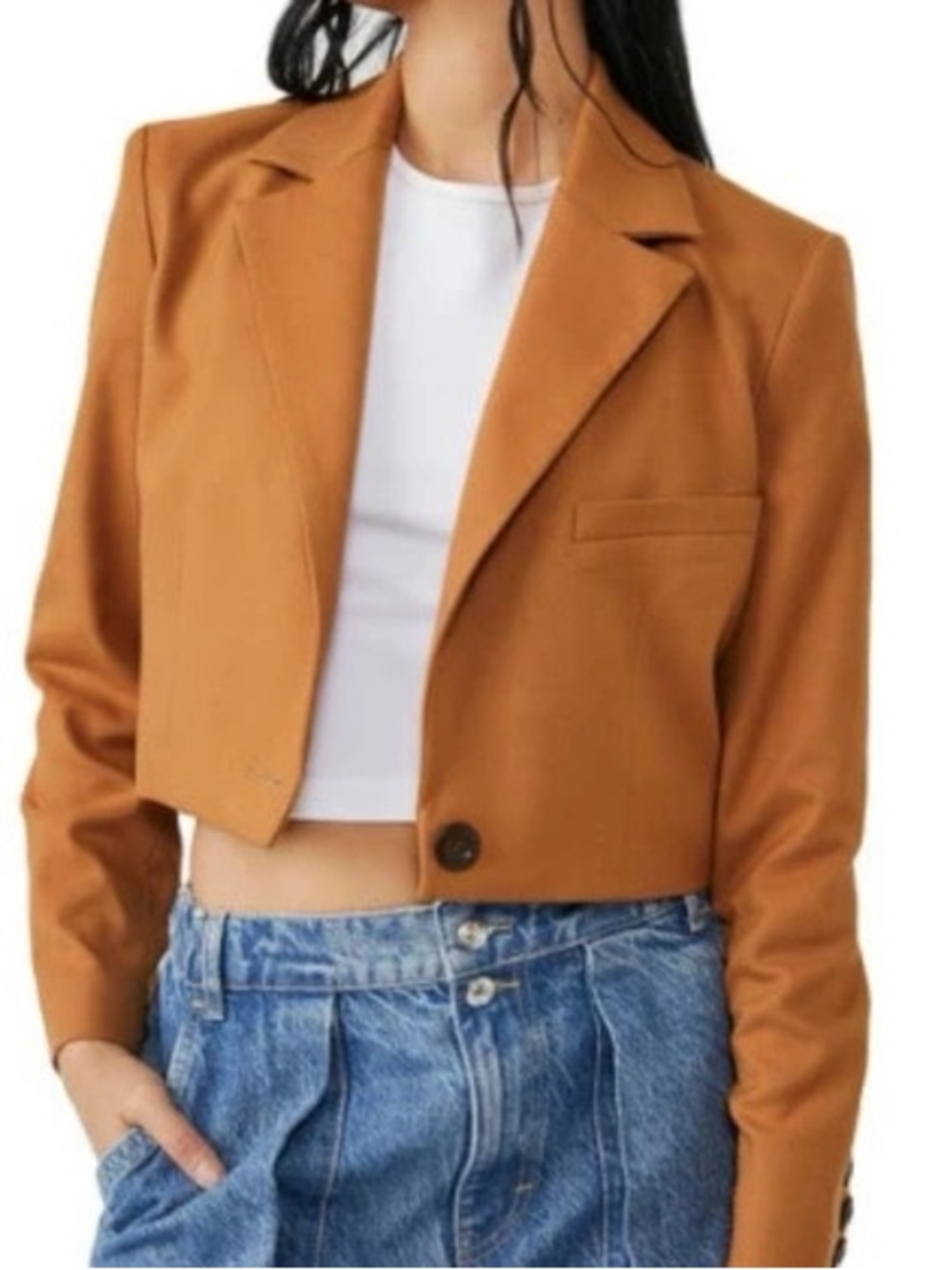 We The Free Women's Block Party Cropped Blazer Jacket Size S Off Duty Model